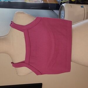 Cotton On Pink Ribbed Skin Tight Cropped Tank Top